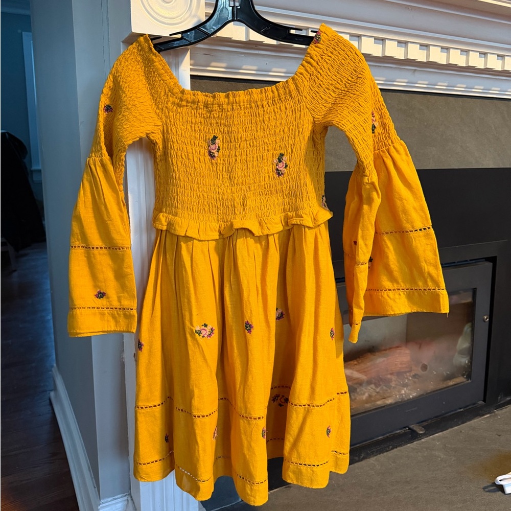 Free People Embroidered Off-the-Shoulders Dress, Golden Yellow, NWOT